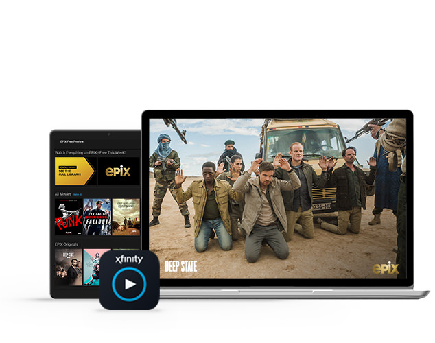 Tablet and laptop displaying EPIX tv shows
